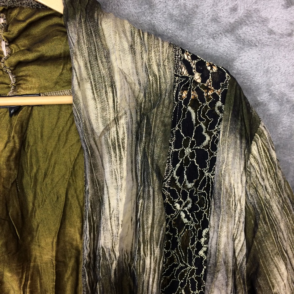Cativa Womens XL Olive Green Mixed Media Lace Trim Open Front Cardigan Jacket - Picture 2 of 13